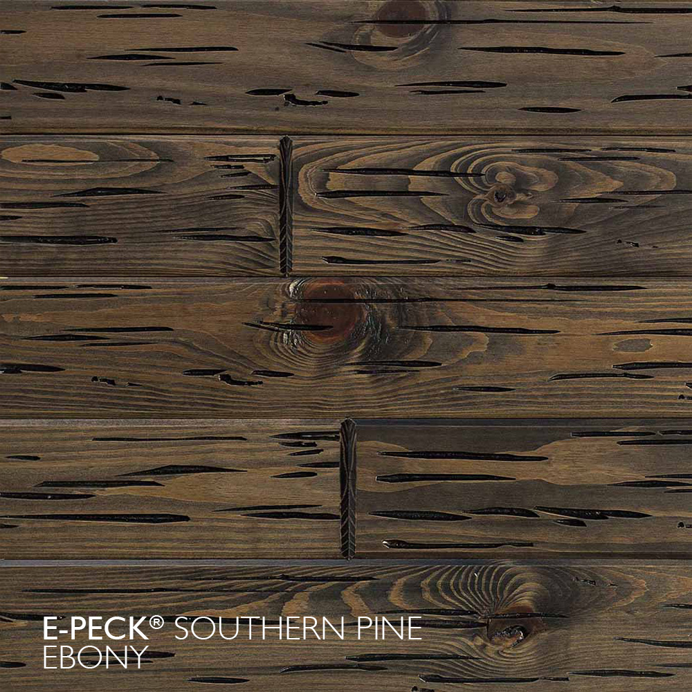 E-Peck® Cypress Ebony by Synergy Wood - Rare Pecky Cypress look on Cypress, Ponderosa Pine and Southern Pine boards.