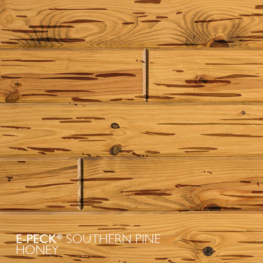 E-Peck® Cypress Honey by Synergy Wood - Rare Pecky Cypress look on Cypress or Southern Pine boards.