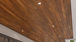 Red Grandis Auburn prefinished wood ceilings by Synergy Wood
